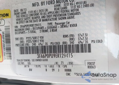 2014 Ford Fusion Energi Se Luxury z USA, uszkodzony, nr VIN 3FA6P0PU9ER129415